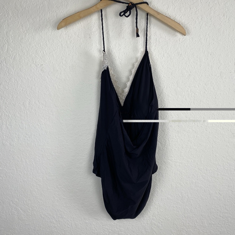 Anthropologie Allihop L Swimsuit One Piece Lace Trim Halter Cottagecore Black - Picture 7 of 10